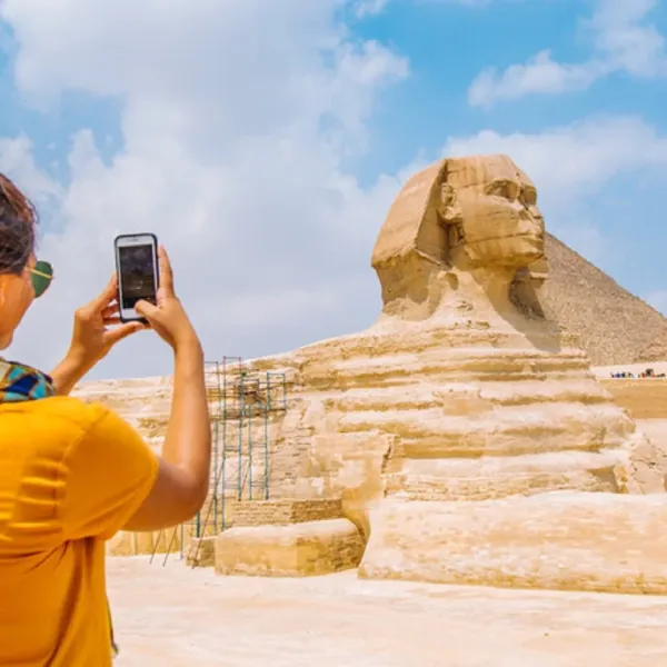 Tourists Exploring the Pyramids on an Egypt Budget Tour