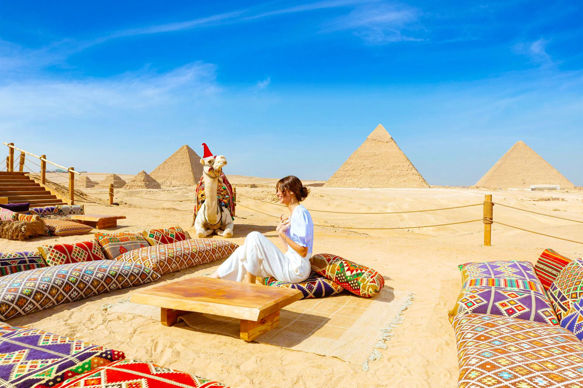 Majestic view of the Giza Pyramids under the winter sun during your Egypt Christmas tour