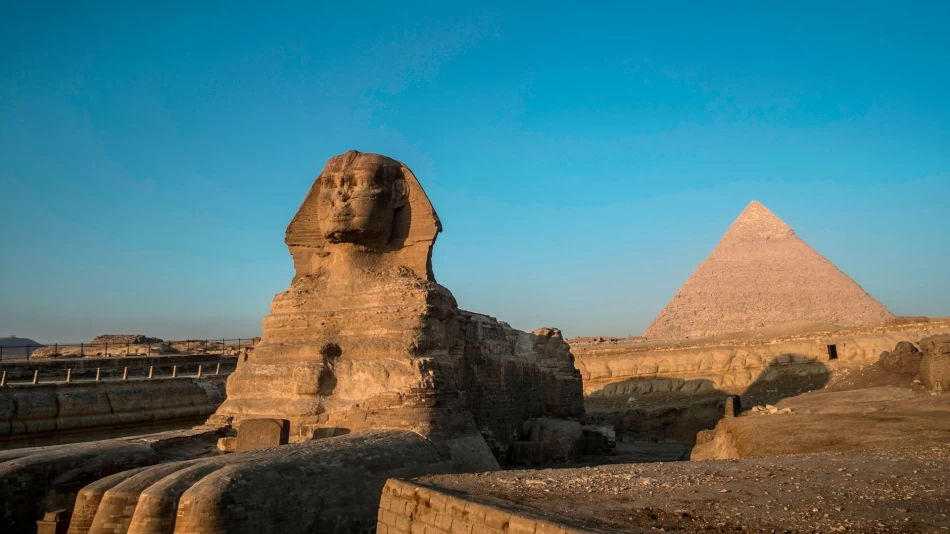 The Great Sphinx of Giza is a limestone statue of a reclining sphinx