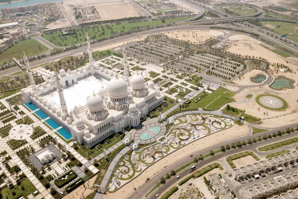 The Sheikh Zayed Grand Mosque is an impressive welcome to the city.