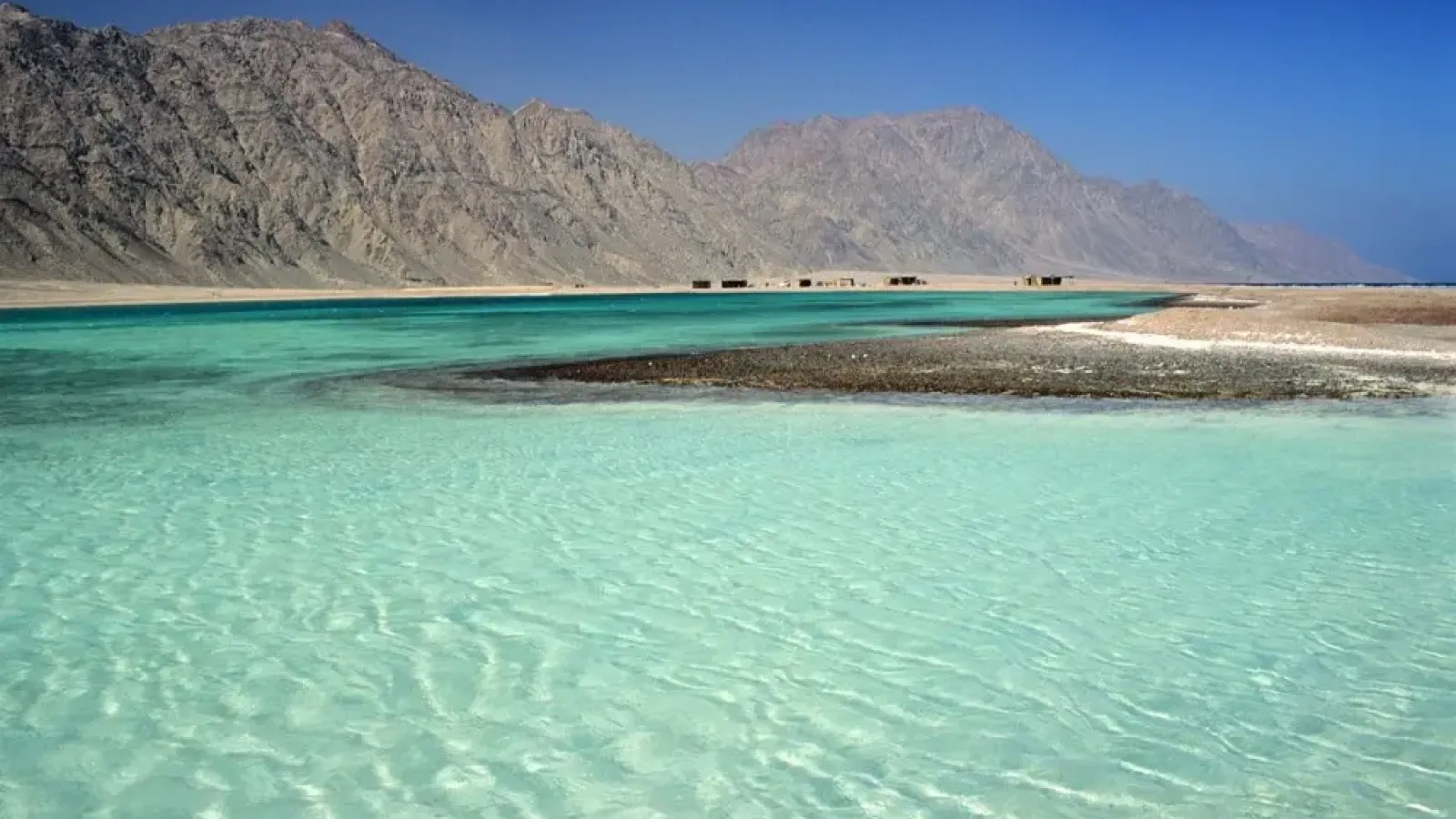 Crystal clear blue waters of Blue Lagoon Dahab on the Red Sea coast