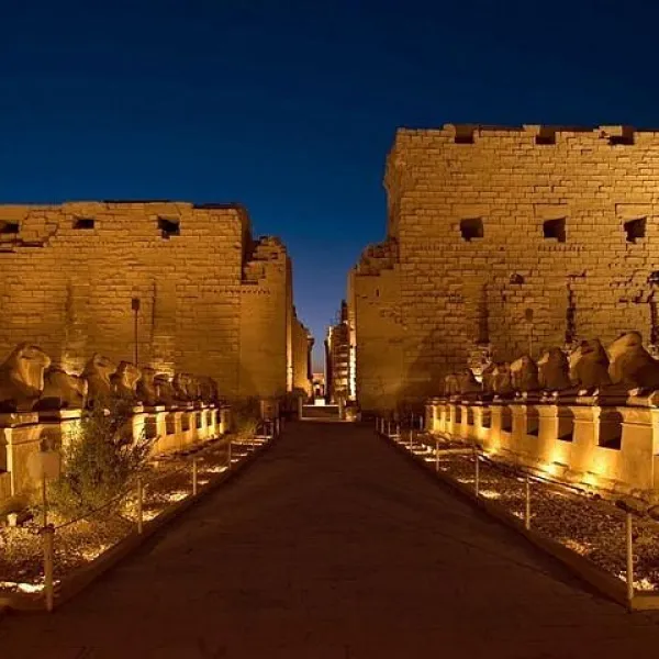 View of the illuminated Karnak Temple Complex during the Sound and Light Karnak Show