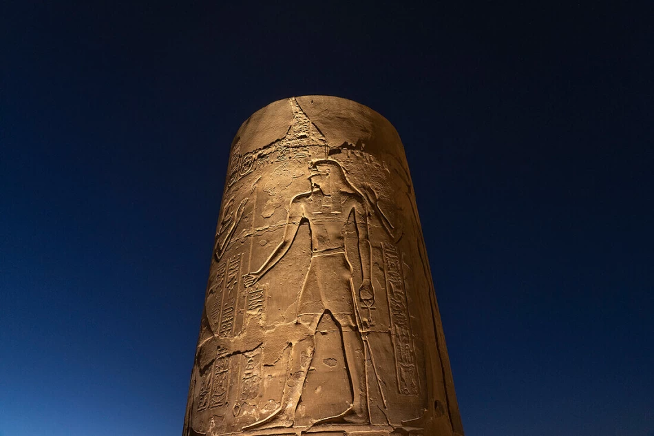 Kom Ombo Temple Column – Detailed ancient art in the dual temple of Sobek and Horus