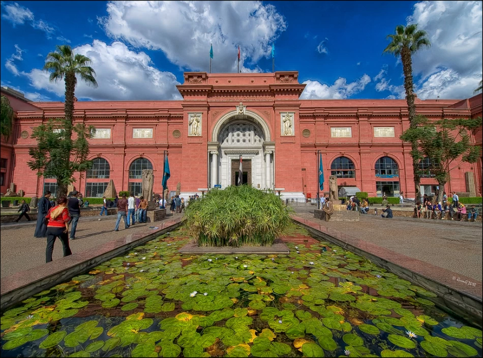 Exterior view of the Egyptian Museum in Cairo with neoclassical architecture