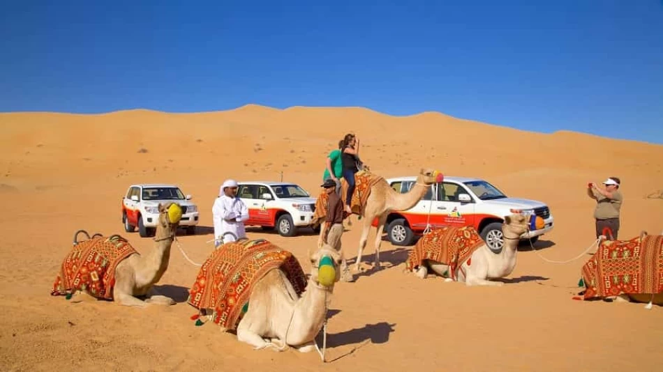 4x4 vehicle driving through golden sand dunes on a Dubai desert safari