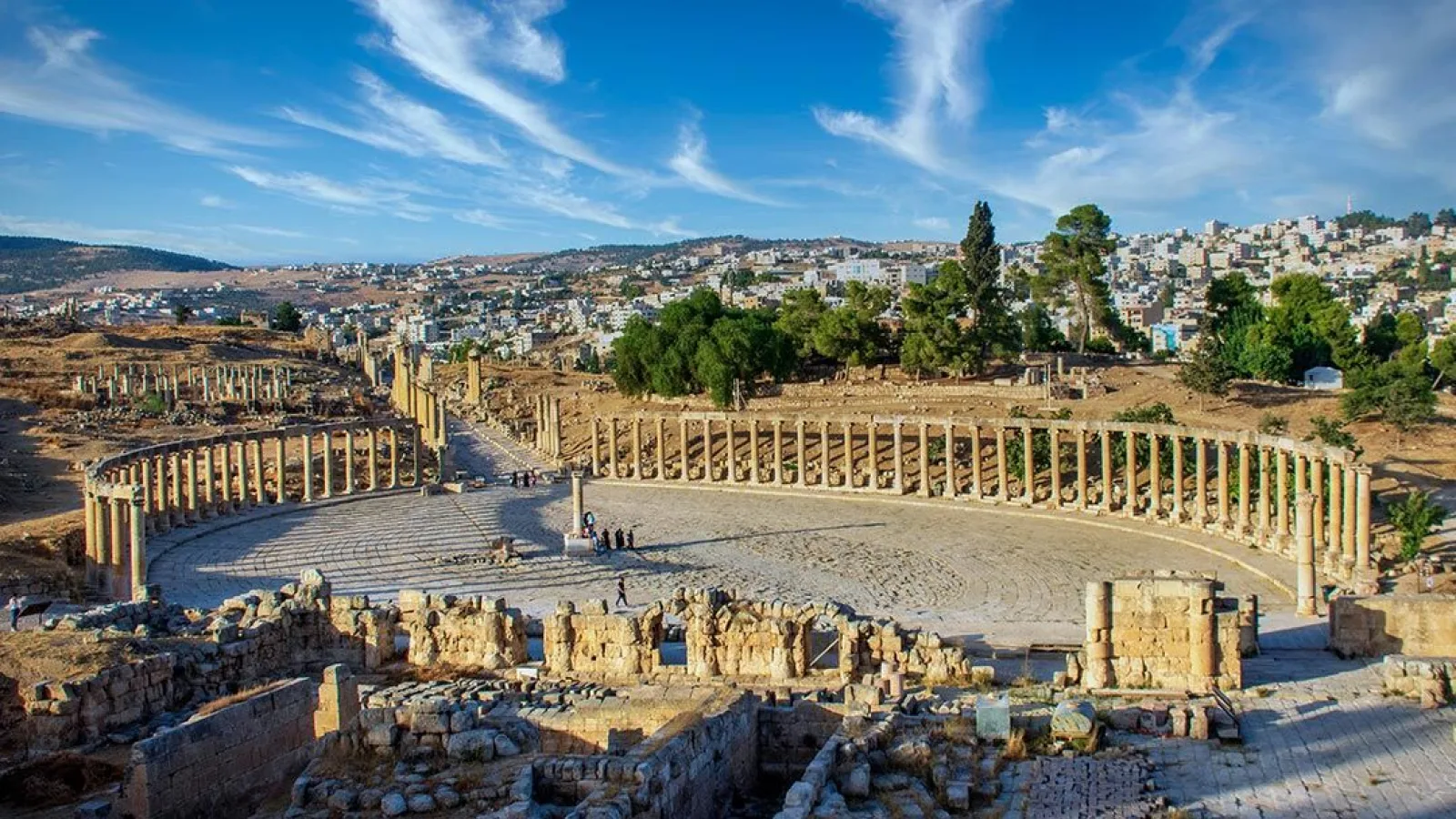 Oval Forum in Ancient Jerash, Jordan - Roman plaza and historical landmark