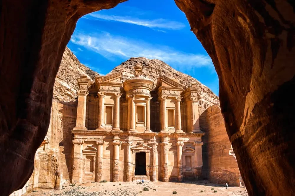 Famous Petra archaeological site in Jordan with rock cut architecture