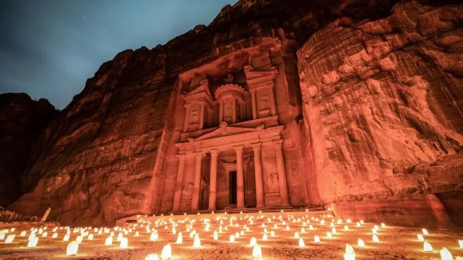 The Treasury in Petra illuminated by candlelight at night