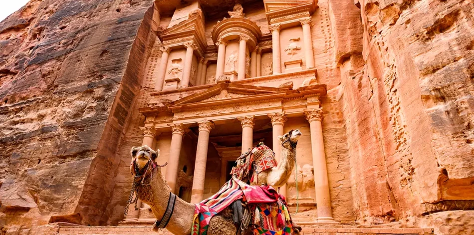 A Bedouin’s resting among the ancient Nabataean tombs in Petra, Jordan.