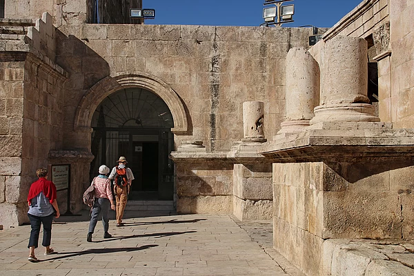 Entrance of the Jordan Folklore Museum in Amman showing traditional Jordanian architecture