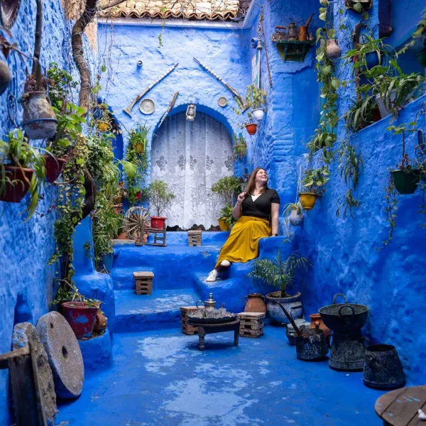 Colorful blue streets of Chefchaouen in Morocco with traditional houses and narrow alleys