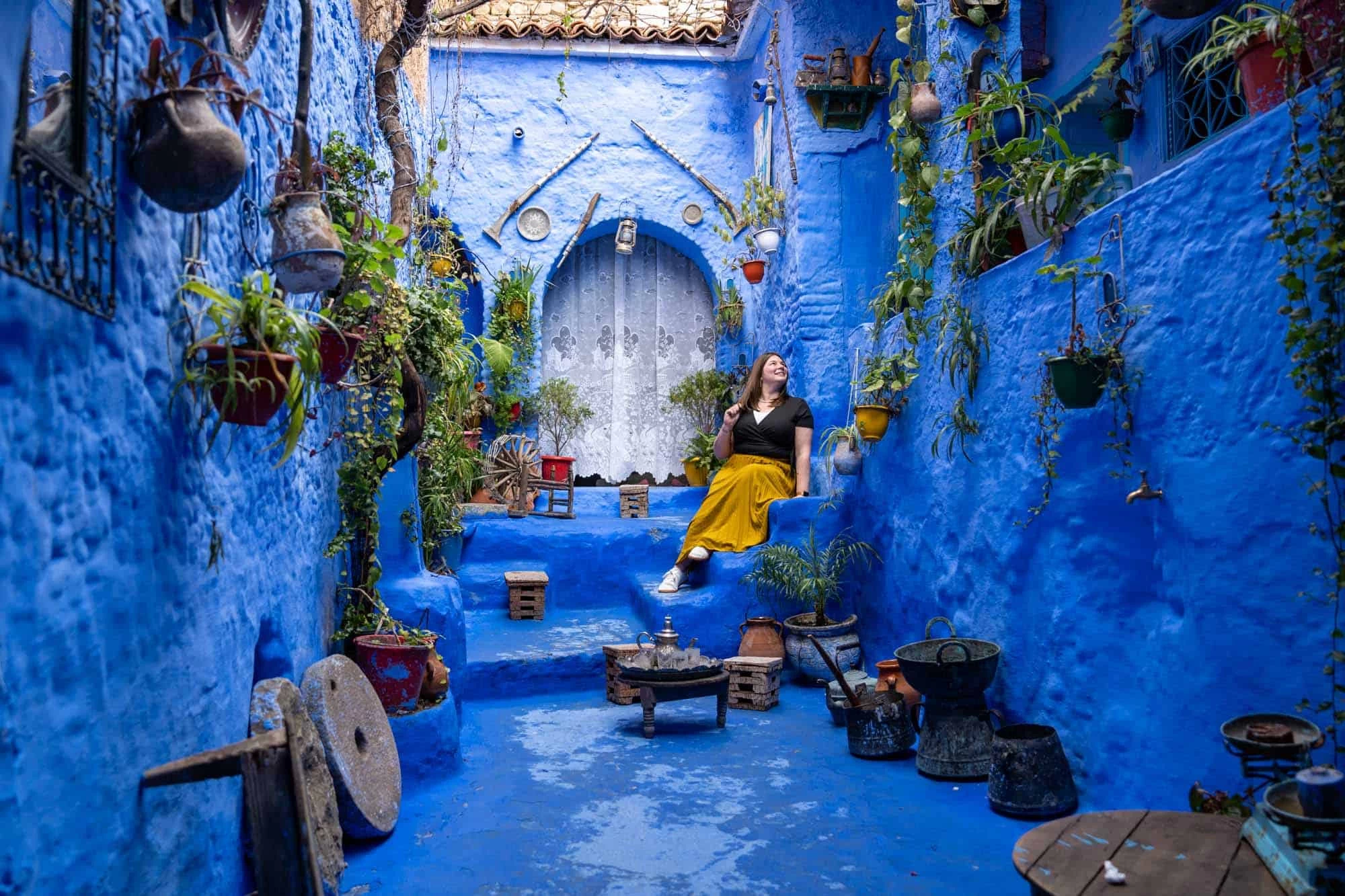 Colorful blue streets of Chefchaouen in Morocco with traditional houses and narrow alleys