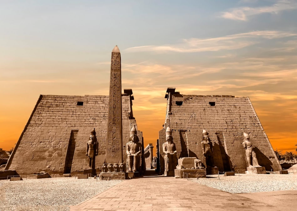View of Luxor Temple with its colonnades and ancient Egyptian architecture