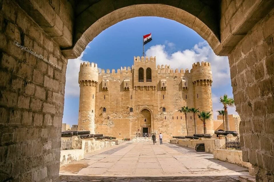 Panoramic view of Qaitbay Citadel in Alexandria overlooking the Mediterranean