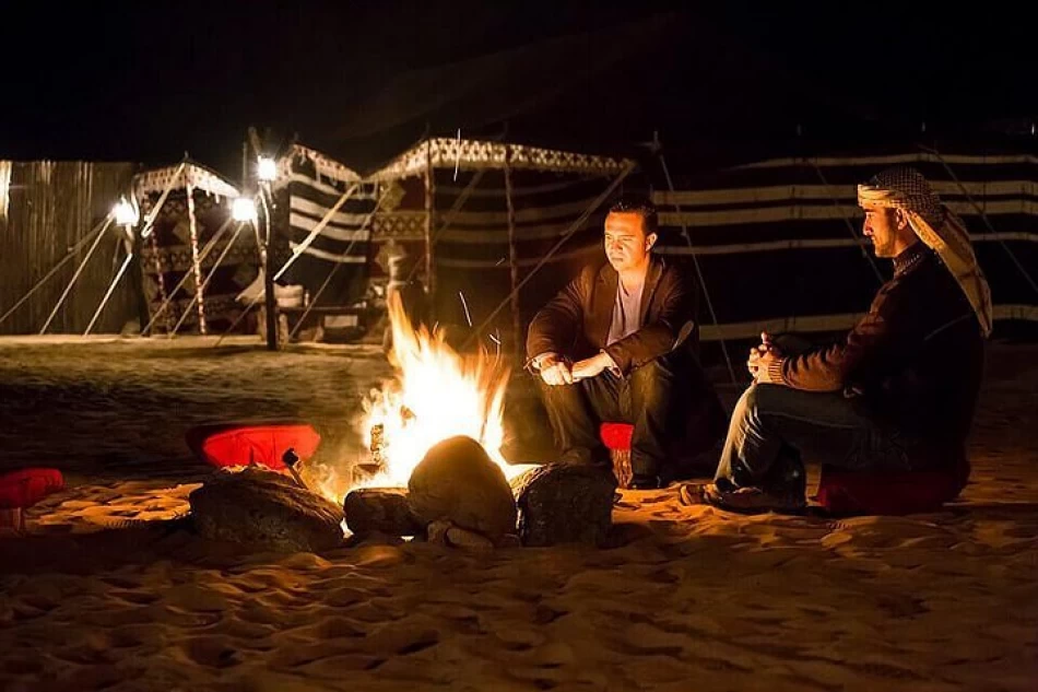 Tourists learning about Bedouin culture and enjoying a traditional lunch in the Sinai Desert